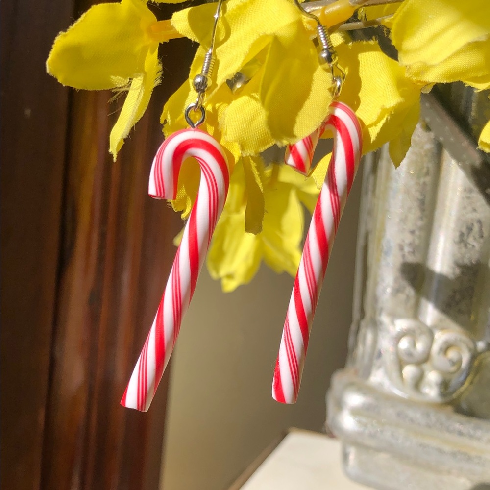 Bendable Peppermint Candy Cane Dangle Earrings - image 1